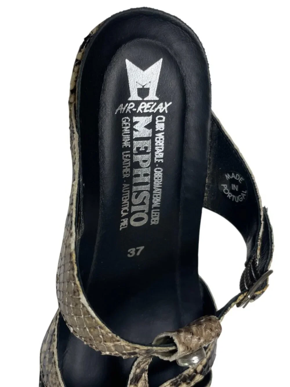 Mephisto Nazli Air Relax Snake Print Leather Wedge Sandals EU 37